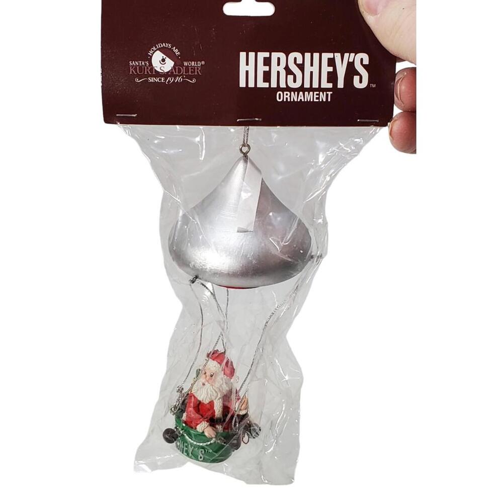 Vintage Kurt Adler Santa Riding Hershey Kiss Hot Air Balloon Ornament NEW NOS